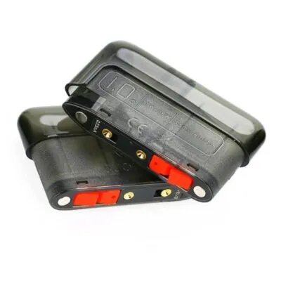 Two black and transparent Suorin Air Plus cartridges stacked, showing connection points.