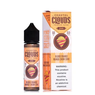 Coastal Clouds Blood Orange Mango Snow Cone vape juice bottle and box.
