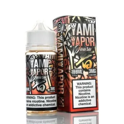 Yami Vapor Juusu e-liquid bottle and box displaying nicotine warning.