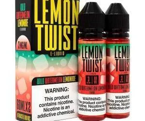 LEMON TWIST Wild Watermelon Lemonade e-liquid bottles with packaging and nicotine warning label.