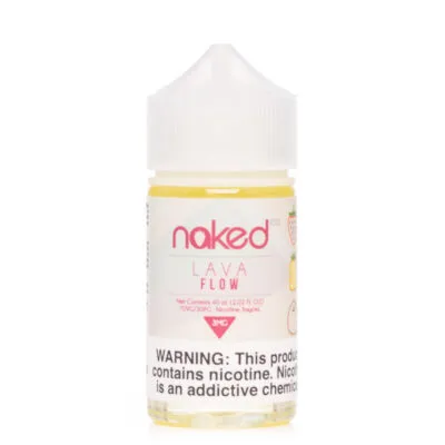 Naked 100 Original Lava Flow e-liquid bottle with warning label on white background.