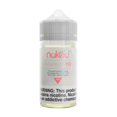 Naked100 Hawaiian POG Ice e-liquid bottle with nicotine warning label.