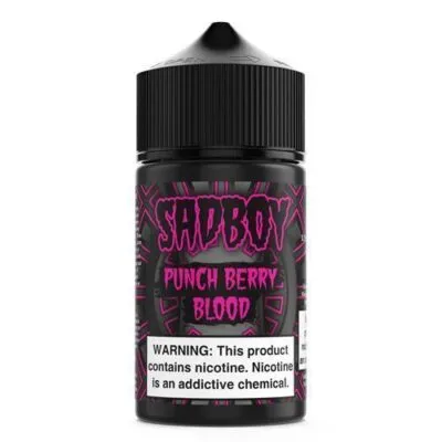 SADBOY Punch Berry Blood 60ML vape juice bottle with warning label on nicotine.