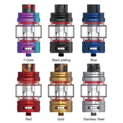 SMOK TFV16 Mesh Tanks in 7 colors: 7-Color, Black Plating, Blue, Red, Gold, Stainless Steel.