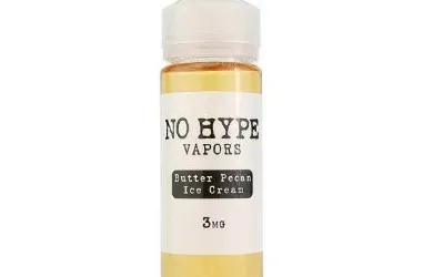 No Hype Vapors 120mL bottle labeled Butter Pecan Ice Cream with 3mg nicotine text.