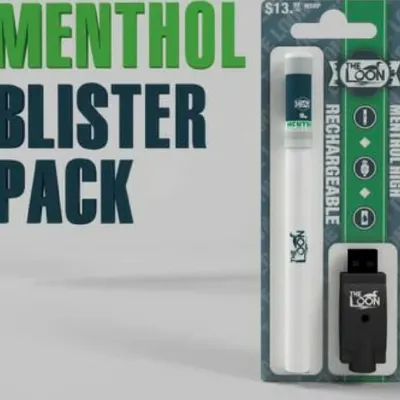 The Loon eCig Menthol Blister Pack with e-cigarette, charger, and packaging design.