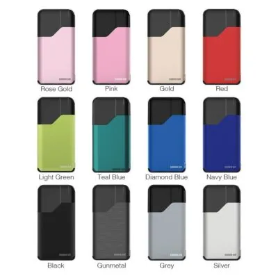 Suorin Air Starter Kits in 12 colors: rose gold, pink, gold, red, light green, teal blue, diamond blue, navy blue, black, gunmetal, grey, silver.