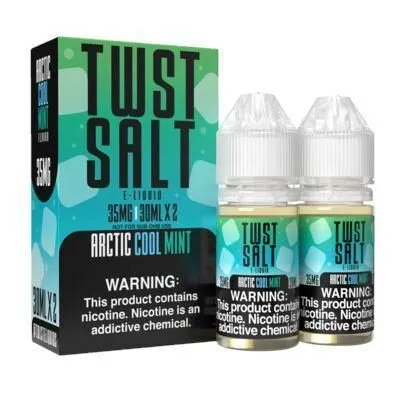 TWST Salt Arctic Cool Mint e-liquid packaging with two bottles and a nicotine warning label.