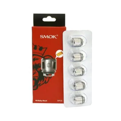 SMOK V8 Baby Mesh coils packaging with one coil displayed and five in blister pack.