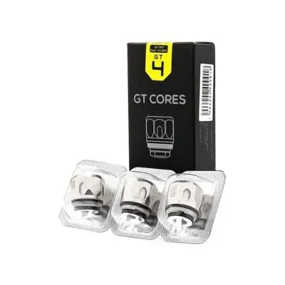 Vaporesso NRG GT4 replacement coils packaging with three coils shown in blister packs.