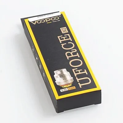 Voopoo Uforce N2 replacement coil pack (0.3 ohm, 45-80W, 5 pcs) in black and yellow packaging.