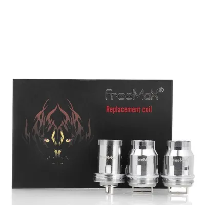 Freemax Mesh Pro replacement coils in front of product packaging displaying a flame design.