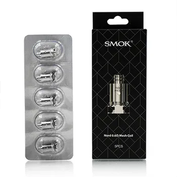 Nord AIO Kit Coil Mesh Packaging with five mesh coils in blister pack next to a branded box.