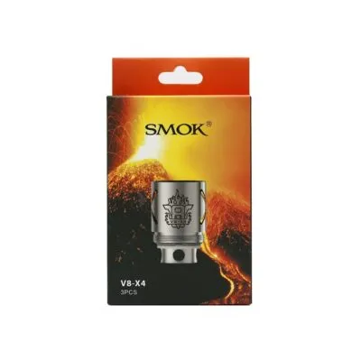 SMOK V8 X4 coil pack with fiery packaging design and brand logo.