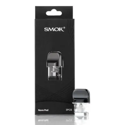 SMOK Novo pod cartridge box with one pod displayed in front.