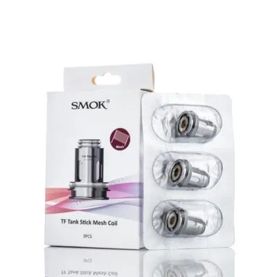 SMOK TF Tank Stick Mesh Coil pack with three replacement coils displayed alongside the package.