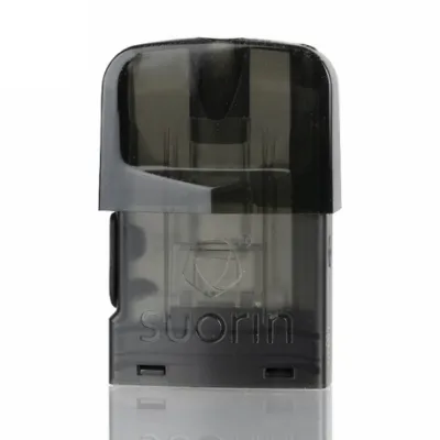 Suorin Edge Pod, transparent dark casing, embossed logo, reflective surface.