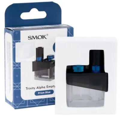 SMOK Trinity Alpha Empty Pod in packaging with Prism Blue label.