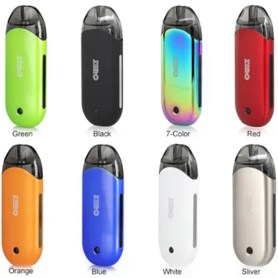 Eight Vaporesso Renova Zero devices in green, black, rainbow, red, orange, blue, white, and silver.