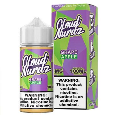 Cloud Nurdz Grape Apple e-liquid bottle and packaging with nicotine warning label.