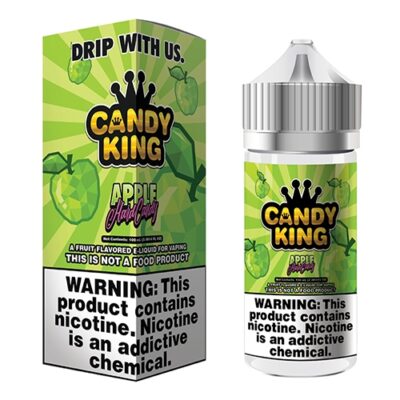 Candy King Hard Apple e-liquid bottle and packaging with prominent nicotine warning.