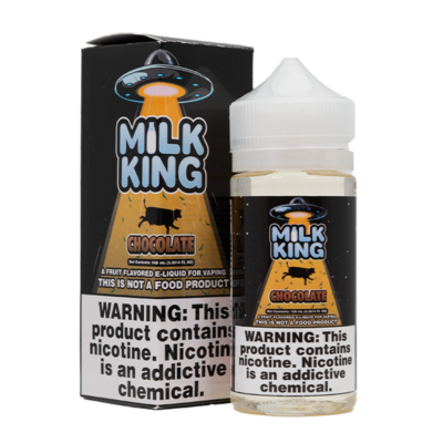 Milk King Chocolate vape juice bottle and box with health warning label.
