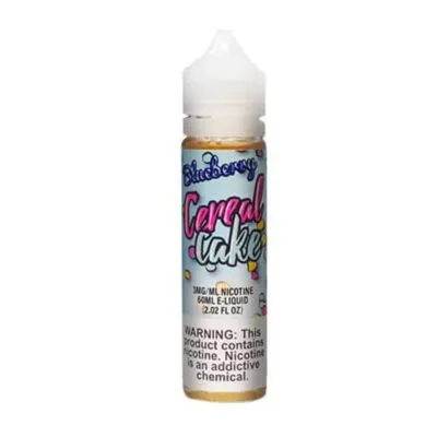 Blueberry Cereal Cake vape juice bottle with 60ml capacity and nicotine warning label.