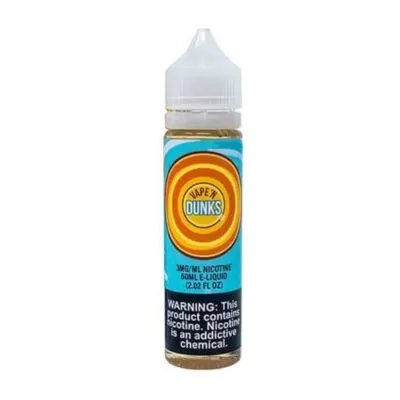 Vape N Dunks e-liquid bottle, 60ml, with nicotine warning label.