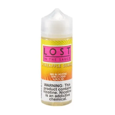 Lost in the Sauce Pineapple Guava 120ml bottle with nicotine warning label.