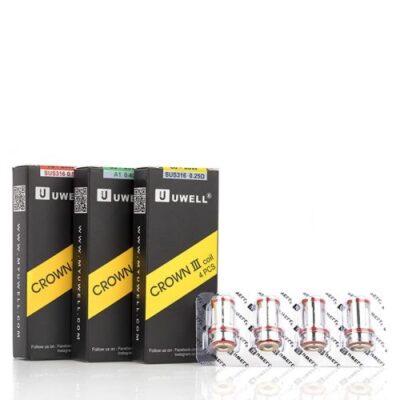 UWELL Crown 3 Coil Pack boxes with four replacement coils displayed.