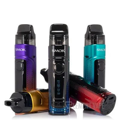 Five Smok RPM C 50W pod kits in various colors including blue, purple, and gold, with clear mouthpieces.