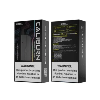 Caliburn GZ2 Pod Kit packaging with warning labels on front and back.