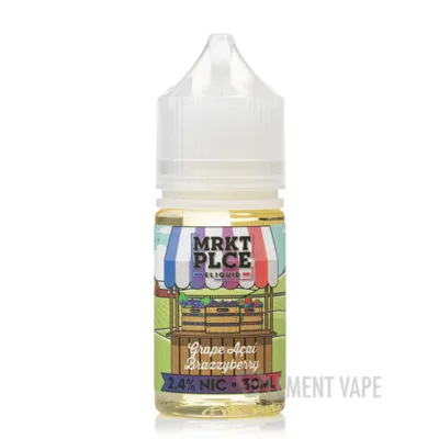 MRKT PLCE Grape Açaí Brazzyberry vape juice bottle, 2.4% nicotine, 30ml capacity.
