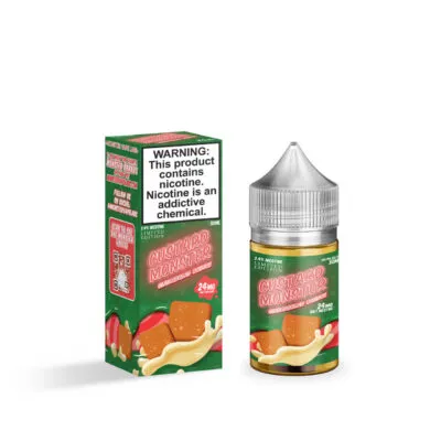 Custard Monster Gingerbread Crunch Salt 30ml E-Juice bottle next to its packaging, 24mg nicotine warning displayed.