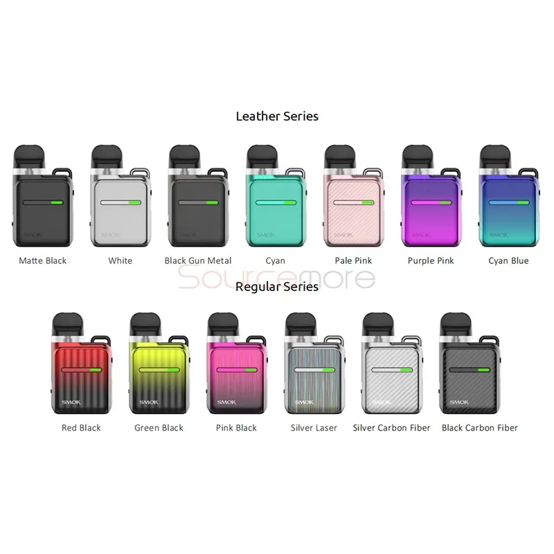 Smok Novo Master Box Kits in Leather and Regular Series displaying various colors like red, blue, and carbon fiber.