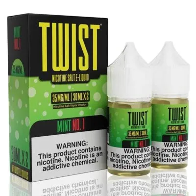 Twist Mint No. 1 nicotine salt e-liquid boxes and bottles with warning labels, 35mg/ml, 30ml x 2 pack.