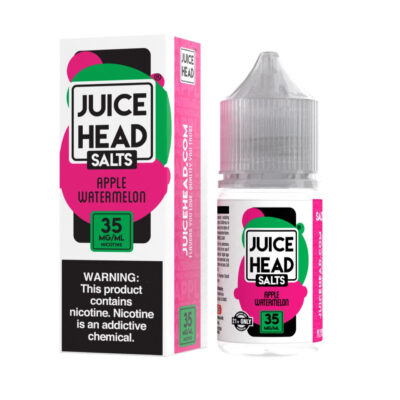 Juice Head Salts Apple Watermelon 35mg e-juice bottle and box with nicotine warning.
