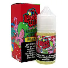 Beach Club Strawberry Nectar vape juice bottle and box with warning label.