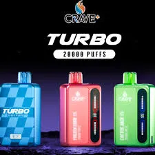 CRAVE+ Turbo vapes in blue, red, and green with "20,000 puffs" text.