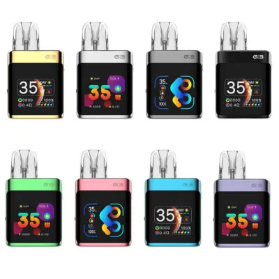 Eight UWELL Caliburn G3 Pro KOKO vapes in gold, green, pink, red, blue, black, gray, and silver, showing display screens.