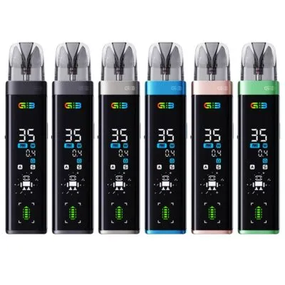 Six Uwell Caliburn G3 Pro pods in varied colors, featuring digital displays.