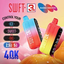 Two colorful SWFT 3TK vape devices with "40K puffs" text on vibrant background.