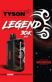 Tyson Legend 30k vape device with branding, featuring triple mesh coil technology text.