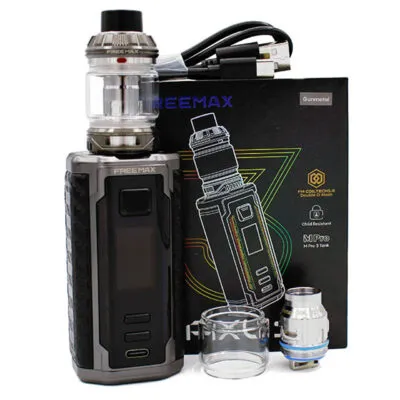 FreeMax Maxus 3 200W Kit with tank, spare glass, coil, and charging cable in front of packaging.