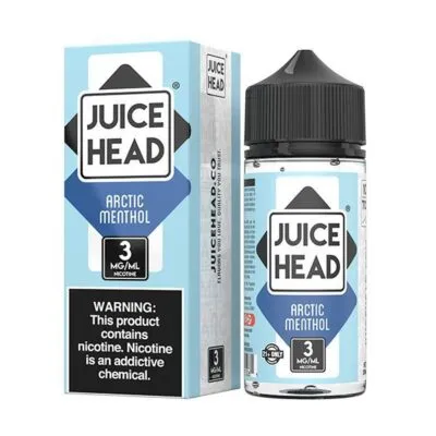Juice Head Arctic Menthol vape juice bottle and box, 3mg nicotine warning label.