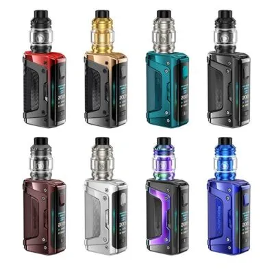 Geekvape Aegis Legend 5 Kit in eight color variations, showing front and side views.